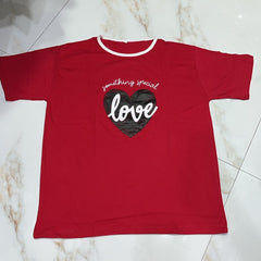 Red with Black Heart print shirt