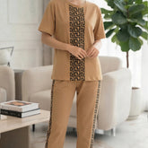 Light brown with black line artwork printer trouser