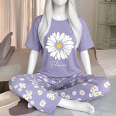 Plain shirt with Printed flower trouser