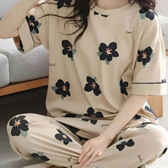 Balck flower printer with light brown combination