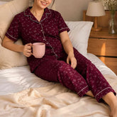 Maroon with white Printed Suit