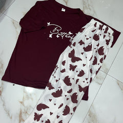 Red shirt with Butterfly print trouser
