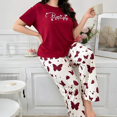 Red shirt with Butterfly print trouser