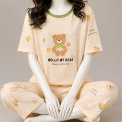 Cartoon Bear and flower print