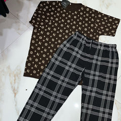 Printed shirts with check trouser