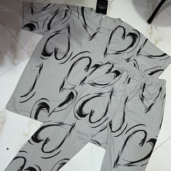 Gray and black heart printed suit