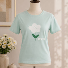 Cyan with flower print shirt