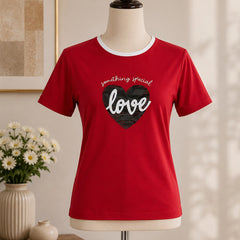 Red with Black Heart print shirt