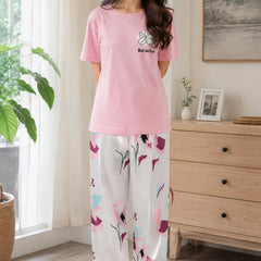 Baby Pink Flower Printed Half Sleeves Shirt and Printed Trouser
