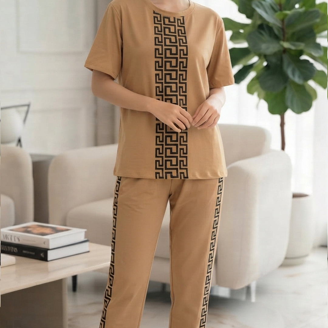Light brown with black line artwork printer  trouser