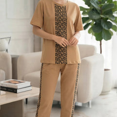 Light brown with black line artwork printer  trouser