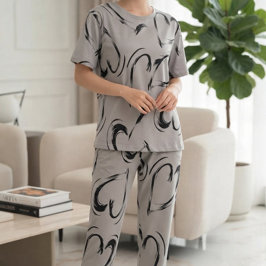 Gray and black heart printed suit