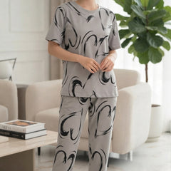 Gray and black heart printed suit