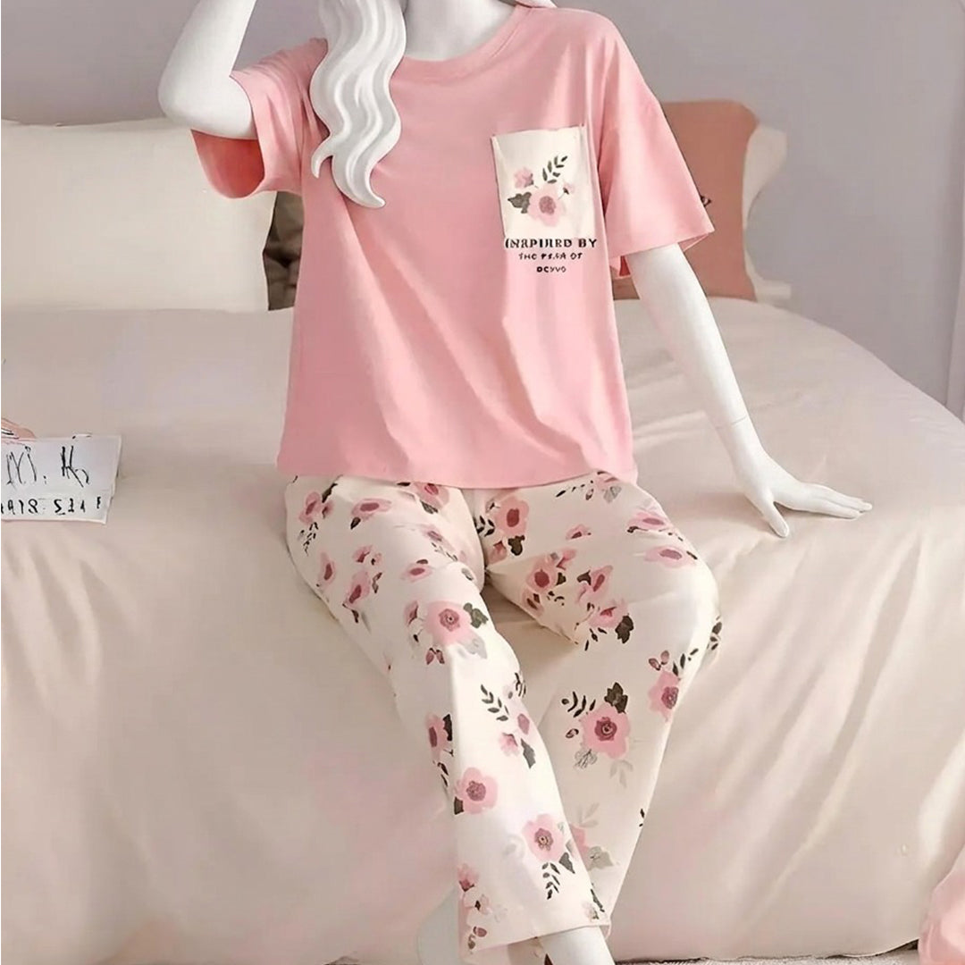 Light pink with white flower printer trouser