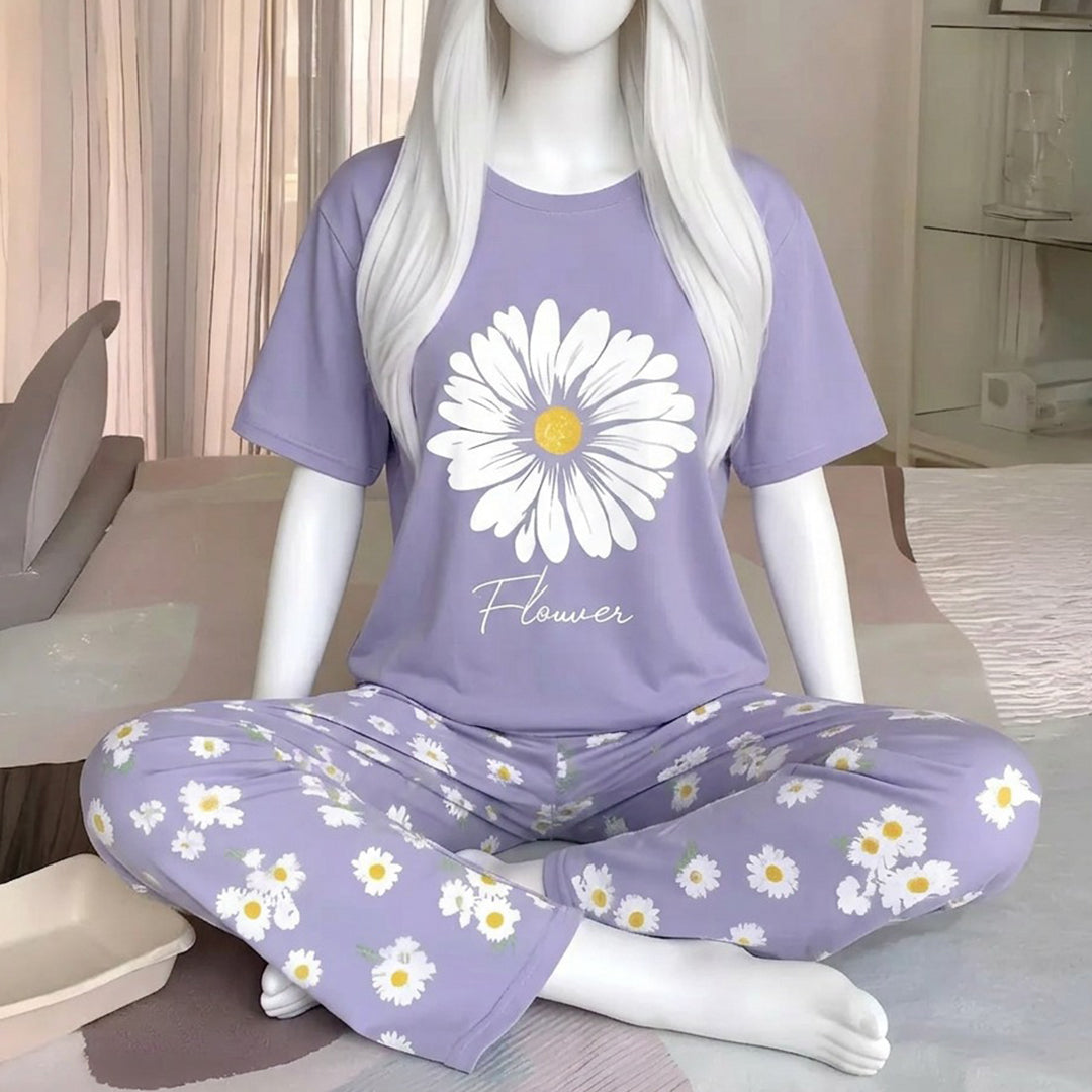 Plain shirt with Printed flower trouser