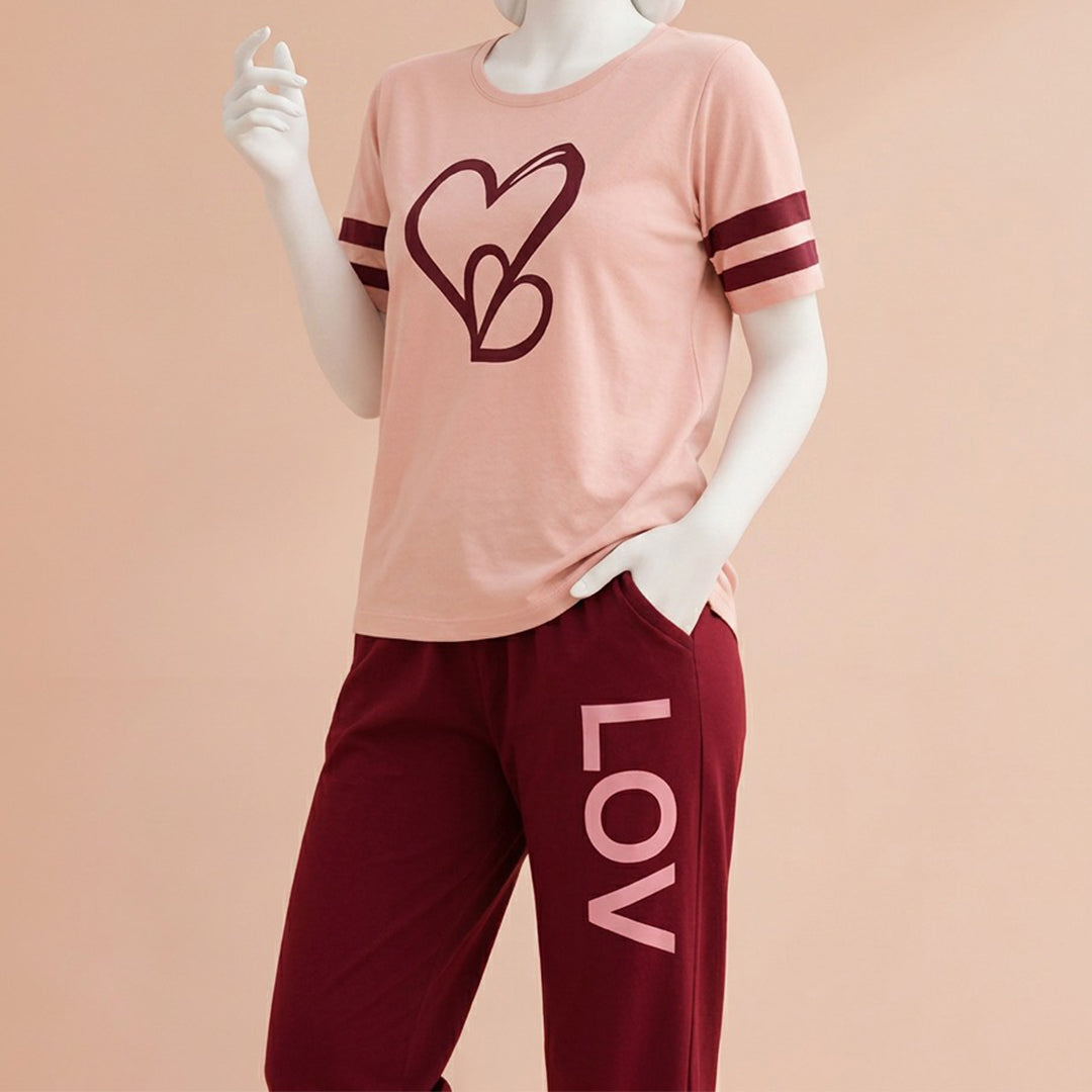Heart printed pink and maroon
