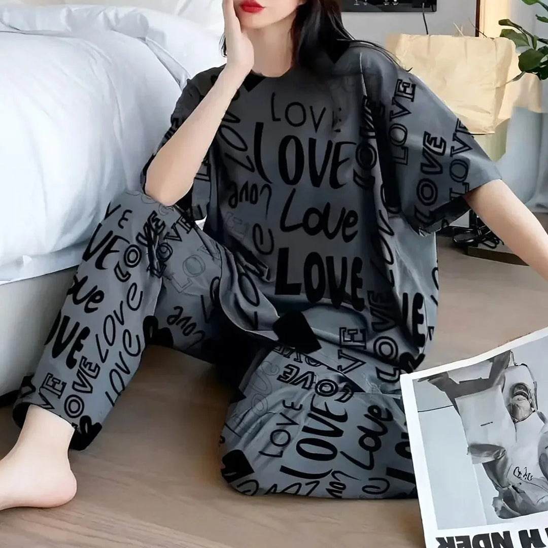 Charcoal Drop Shoulder Printed Suit