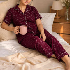 Maroon with white Printed Suit