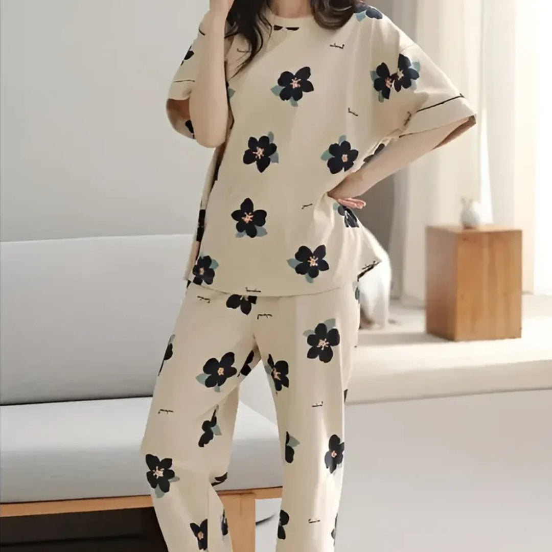 Balck flower printer with light brown combination