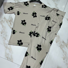 Balck flower printer with light brown combination