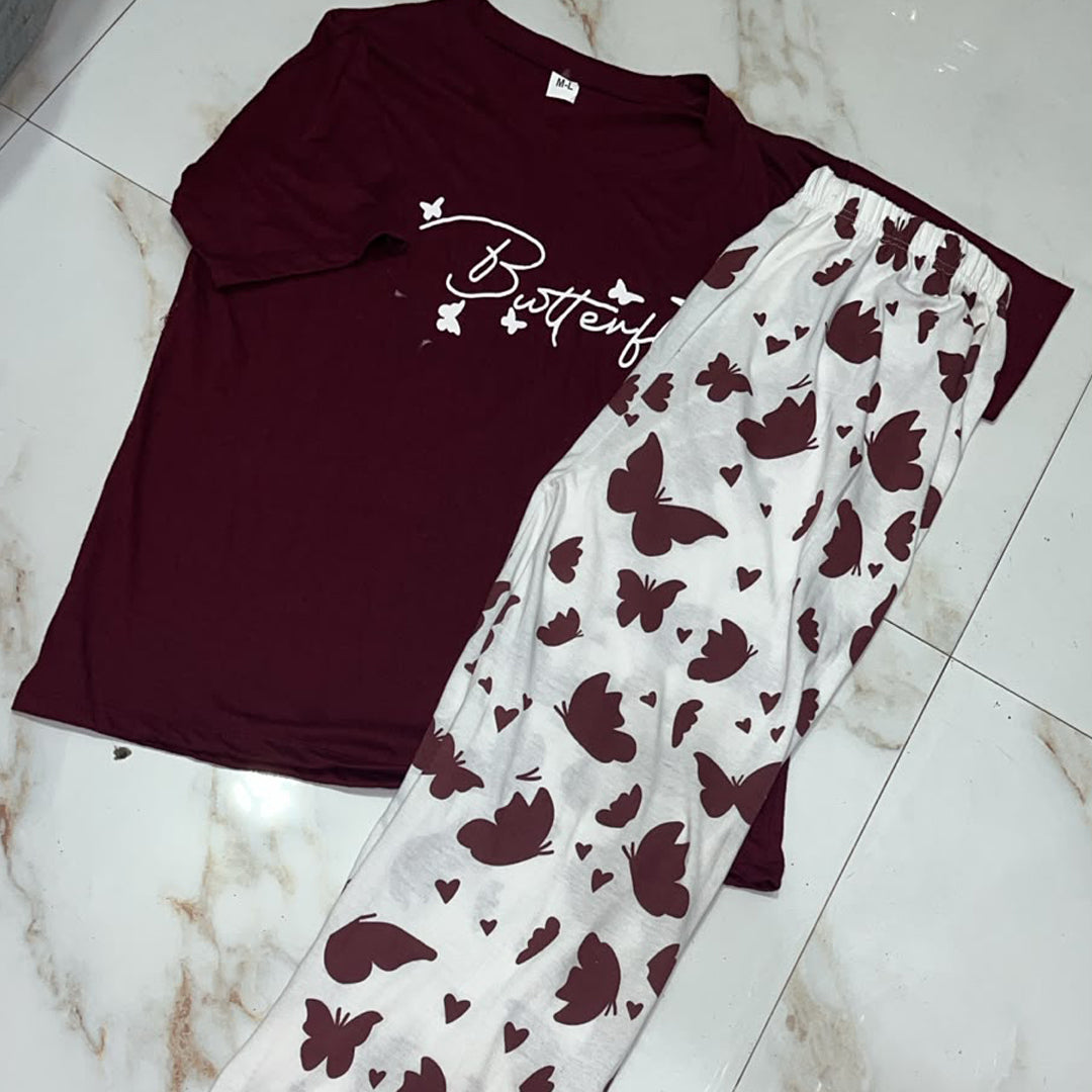 Red shirt with Butterfly print trouser