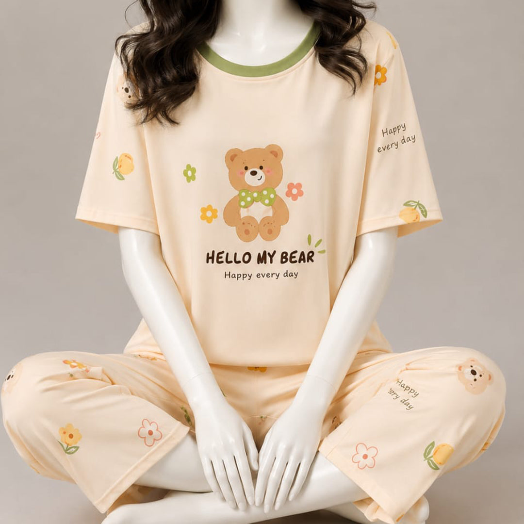 Cartoon Bear and flower print