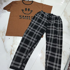 Printed shirts with check trouser