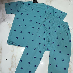 Cyan and blue heart printed suit