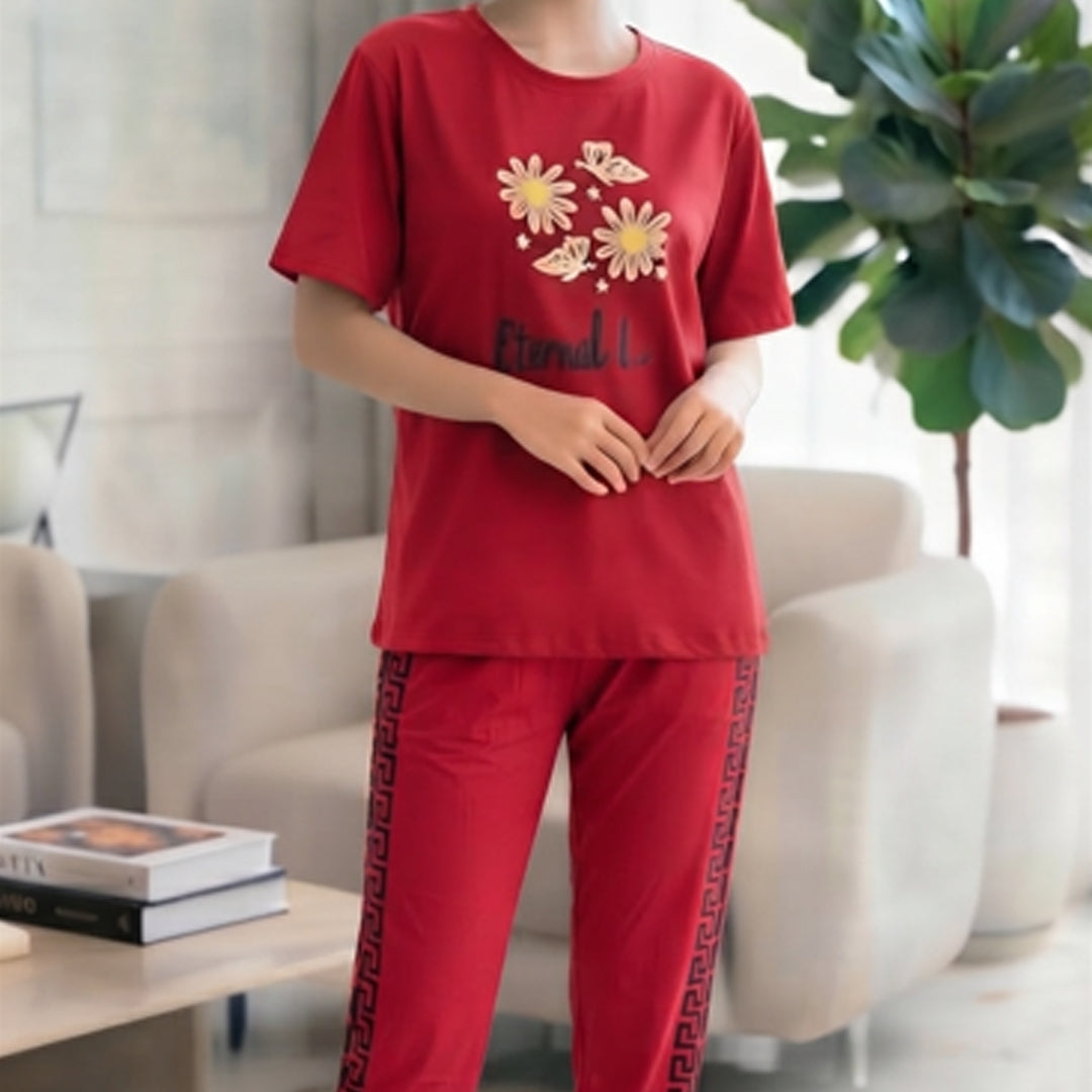 Red with black line artwork printer  trouser